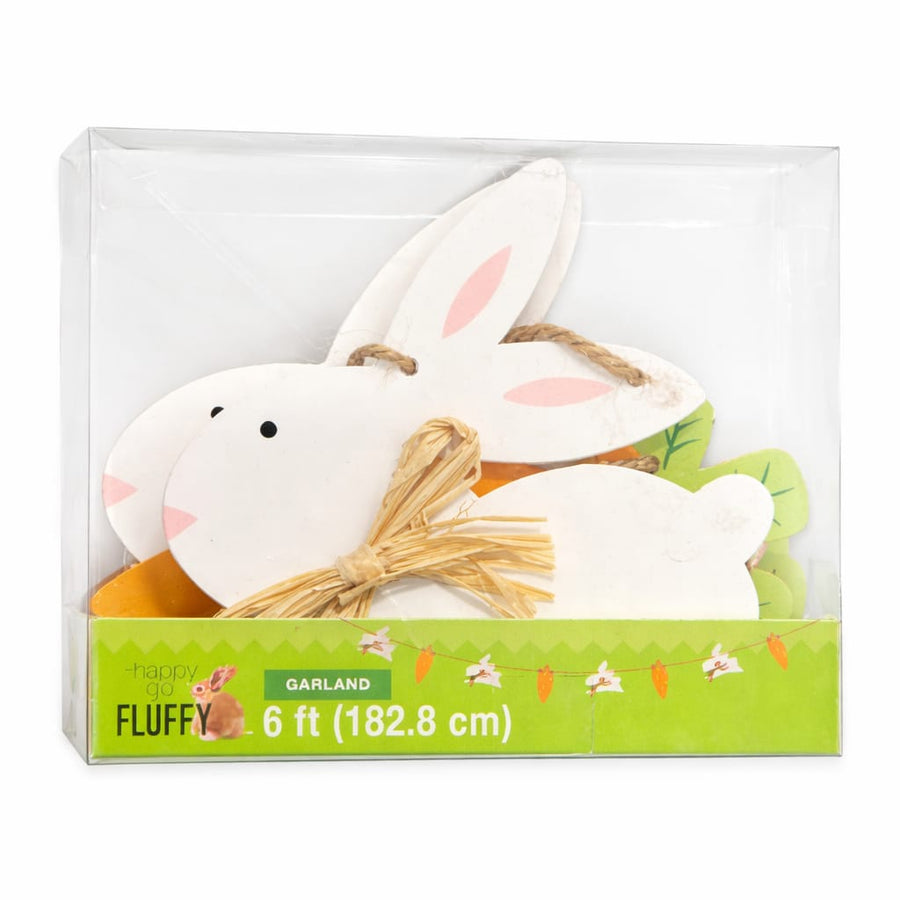 Fluffy Easter Garland with Wooden Bunny and Carrot Shapes – Festive Spring Decoration for Home, Door, or Table