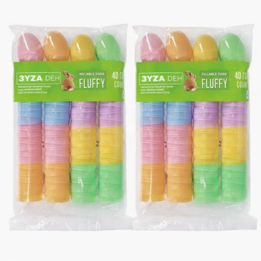 Happy Go Fluffy Fillable Plastic Easter Eggs – 40Pieces – 2-Pack Easter Egg Set for Holiday Decorating and Treats