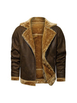 Men's Fleece-Lined Lapel Faux Leather Jacket