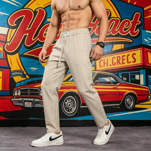 Men's Elastic-Waist Straight-Leg Casual Pants