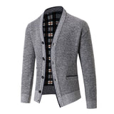 Men's Plaid Fleece-Lined V-Neck Knit Cardigan