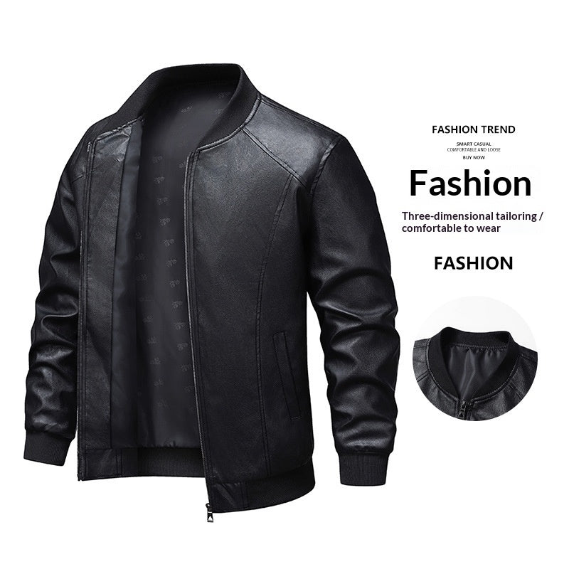 Men's Slim-Fit Faux Leather Casual Jacket