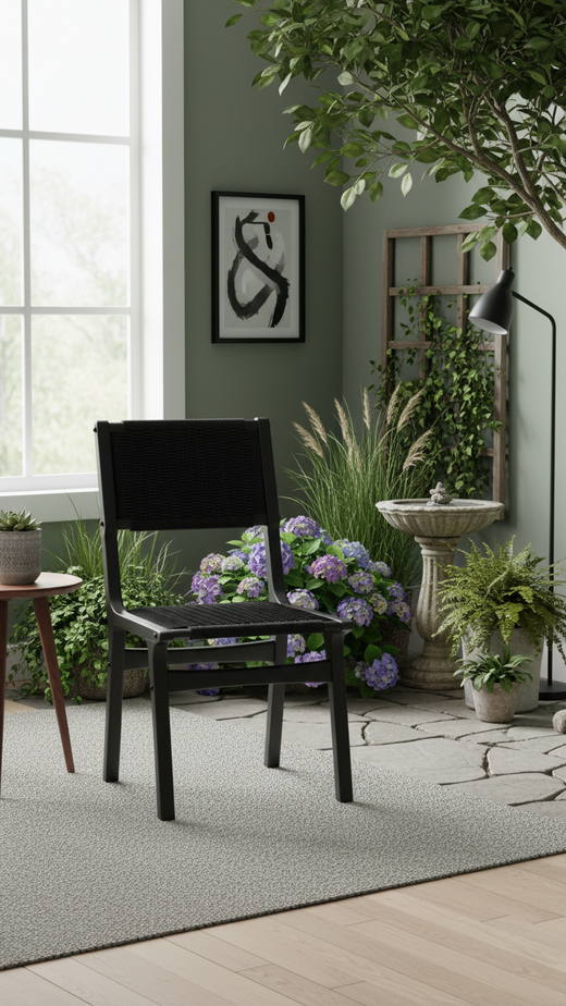Ceylon Woven Dining Chair, Wooden Frame Armless Accent Chair for Kitchen