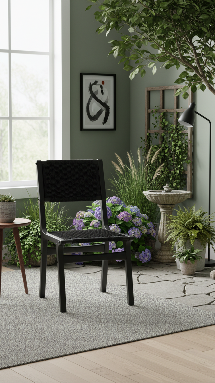 Ceylon Woven Dining Chair, Wooden Frame Armless Accent Chair for Kitchen
