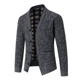 Men's Plaid Fleece-Lined V-Neck Knit Cardigan