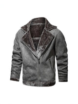 Men's Fleece-Lined Lapel Faux Leather Jacket