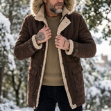 Men's Lined Hooded Hiking Jacket with Fur-Style Collar