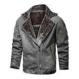 Men's Fleece-Lined Lapel Faux Leather Jacket