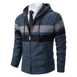 Men's Striped Fleece-Lined Hooded Cardigan