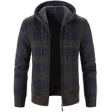 Men's Plaid Fleece-Lined Hooded Cardigan