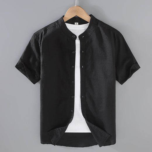 Men's Solid-Color Short-Sleeve Linen-Blend Shirt