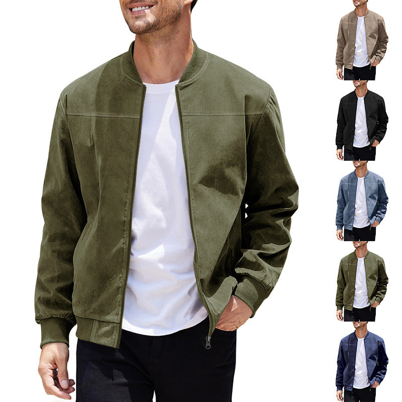Men's Suede-Style Stand-Collar Zip Jacket