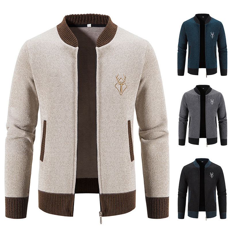 Men's Chenille Fleece-Lined Bomber Cardigan