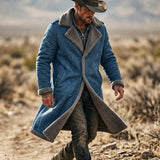 Men's Retro Suede-Style Fleece Trench Coat