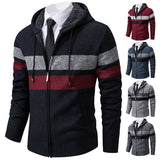 Men's Striped Fleece-Lined Hooded Cardigan