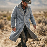 Men's Retro Suede-Style Fleece Trench Coat
