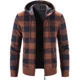 Men's Plaid Fleece-Lined Hooded Cardigan