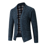 Men's Plaid Fleece-Lined V-Neck Knit Cardigan